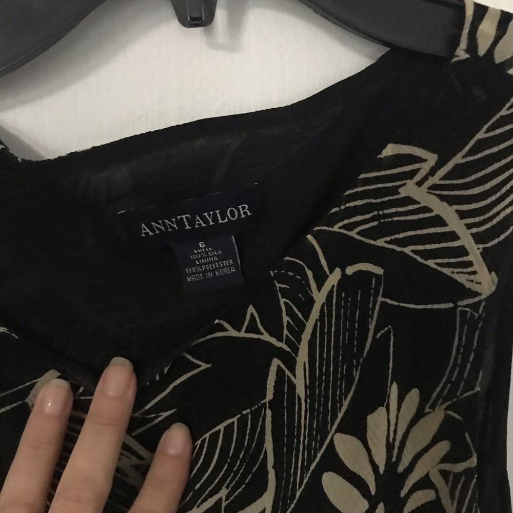 Ann Taylor Silk Black/Tan Floral Sleeveless Dress - Picture 2 of 3
